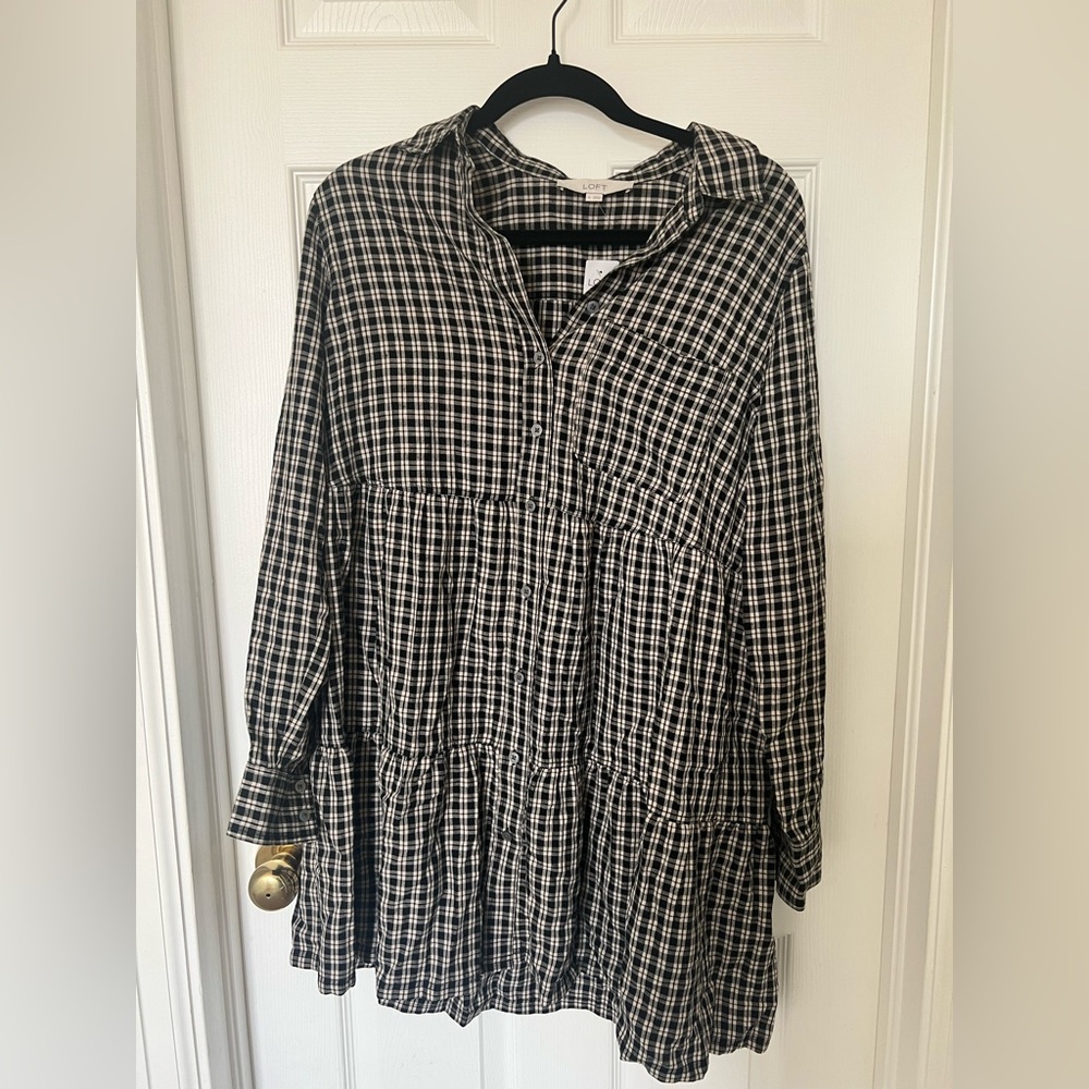 Loft checkered long sleeve dress
